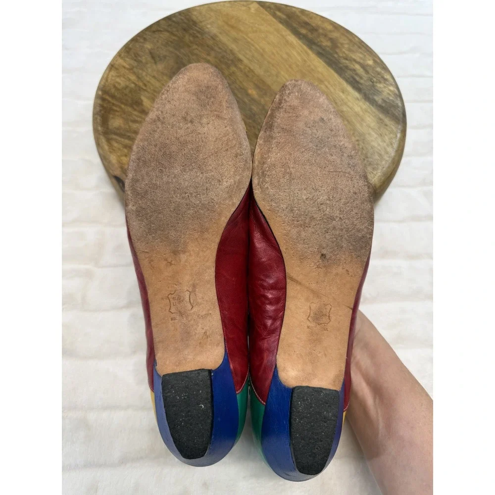Vintage Thomas Cort Shoes Womens Size 10 AA Multicolor Leather Studded Flats 80s
